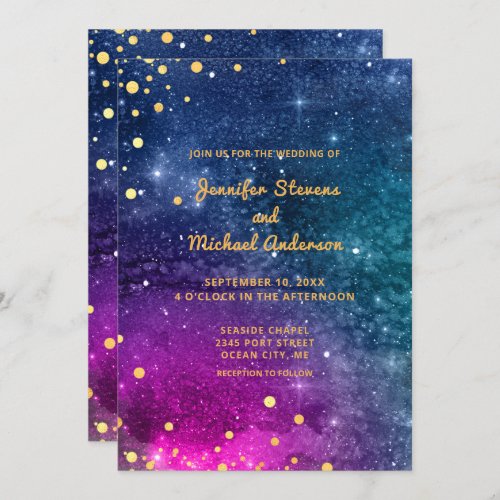 Modern Peacock Blue Gold Watercolor Wedding Invitation