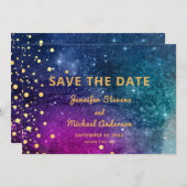 Modern Peacock Blue Gold Watercolor Wedding Save The Date (Front/Back)