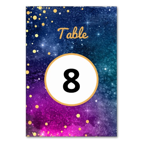 Modern Peacock Blue Gold Watercolor Wedding Table Number