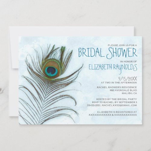 Modern Peacock Feather Bridal Shower Invitations