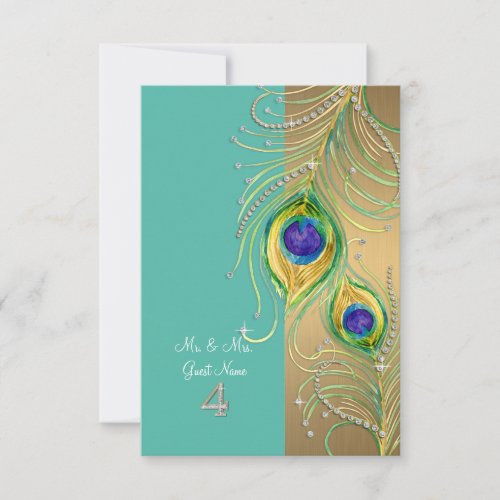 Modern Peacock Feather DIY Personalized Place Card