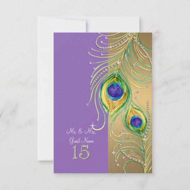 Modern Peacock Feather DIY Personalized Place Card (Front)