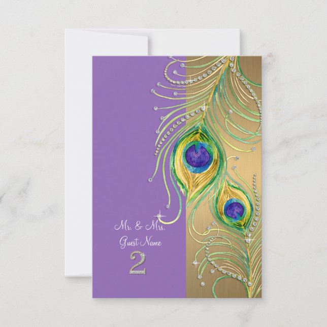 Modern Peacock Feather DIY Personalized Place Card (Front)