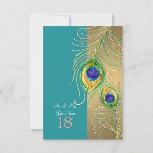 Modern Peacock Feather DIY Personalized Place Card