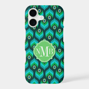 Modern Peacock Feather Pattern Monogram Case-Mate iPhone 17 Case
