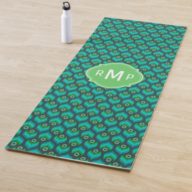 Modern Peacock Feather Pattern Yoga Mat (In Situ)