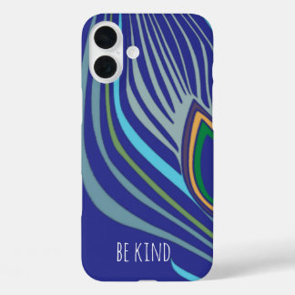 Modern Peacock Feather Personalized Damask iPhone 16 Plus Case