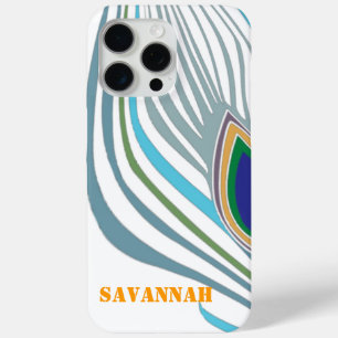 Modern Peacock Feather Personalized Damask Phone iPhone 15 Pro Max Case