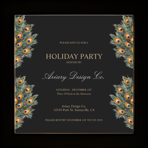  Modern Peacock Feathers Corporate Christmas Party Invitation