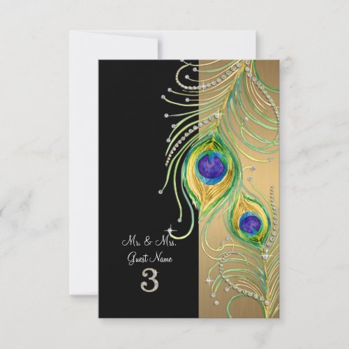 Modern Peacock Feathers Faux Jewel Place Cards