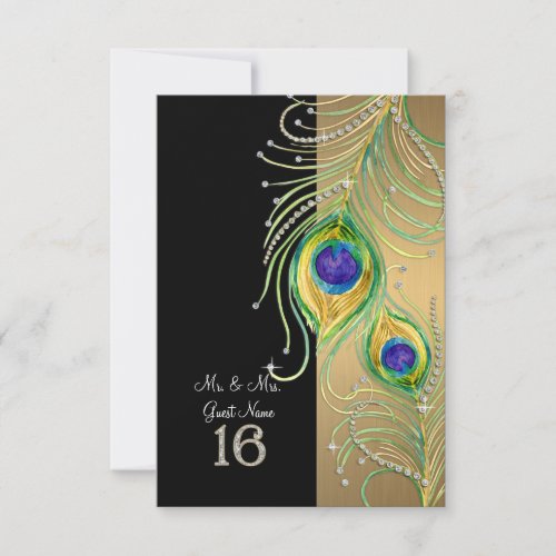 Modern Peacock Feathers Faux Jewel Place Cards