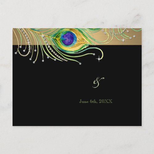 Modern Peacock Feathers Faux Jewel Scroll Swirl Invitation Postcard