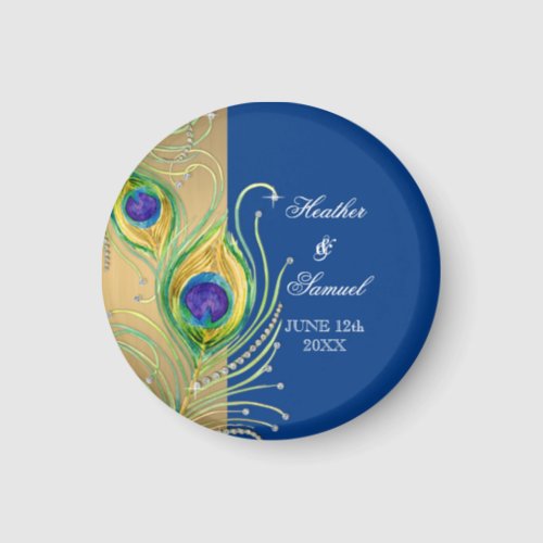 Modern Peacock Feathers Faux Jewel Scroll Swirl Magnet