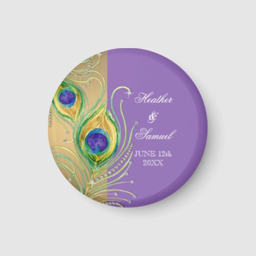 Modern Peacock Feathers Faux Jewel Scroll Swirl Magnet