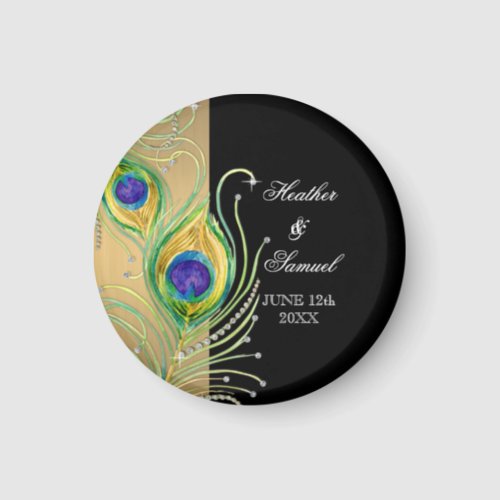 Modern Peacock Feathers Faux Jewel Scroll Swirl Magnet