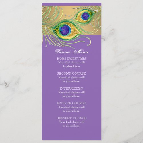 Modern Peacock Feathers Faux Jewel Scroll Swirl Menu