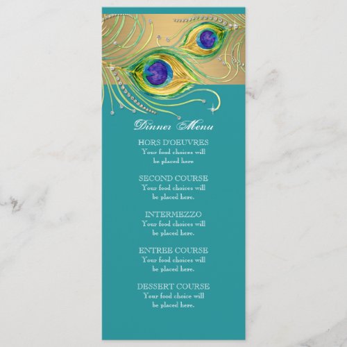 Modern Peacock Feathers Faux Jewel Scroll Swirl Menu