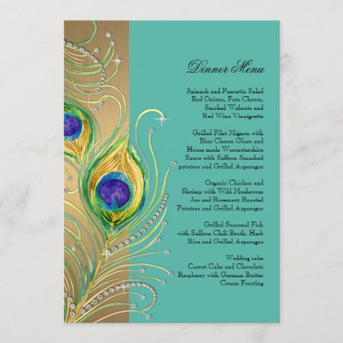 Modern Peacock Feathers Faux Jewel Scroll Swirl Menu