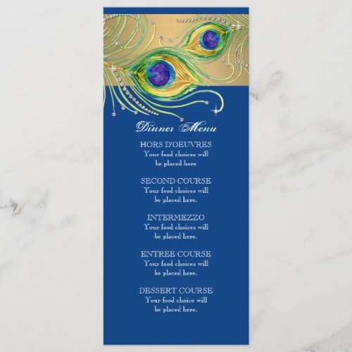 Modern Peacock Feathers Faux Jewel Scroll Swirl Menu