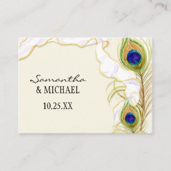 Modern Peacock Feathers Faux Ribbon Damask Swirl Enclosure Card by ModernStylePaperie at Zazzle