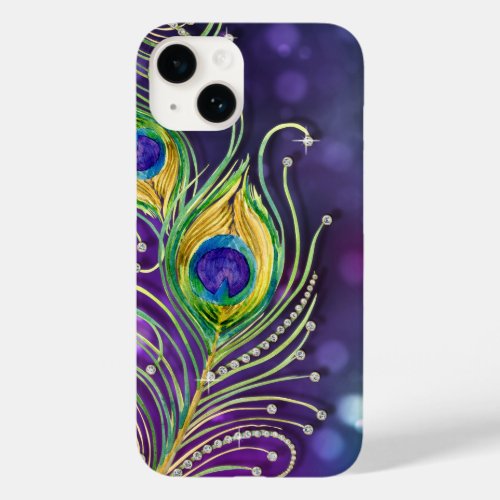Modern Peacock Feathers Jewels Purple Gold Girly Case_Mate iPhone 14 Case