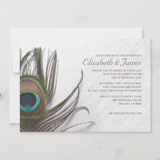 Modern Peacock Feathers Wedding Invitations (Front)