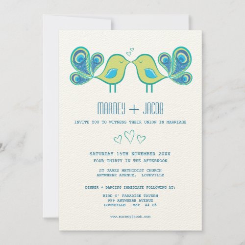 Modern Peacock Love Birds Wedding Monogram Custom Announcement