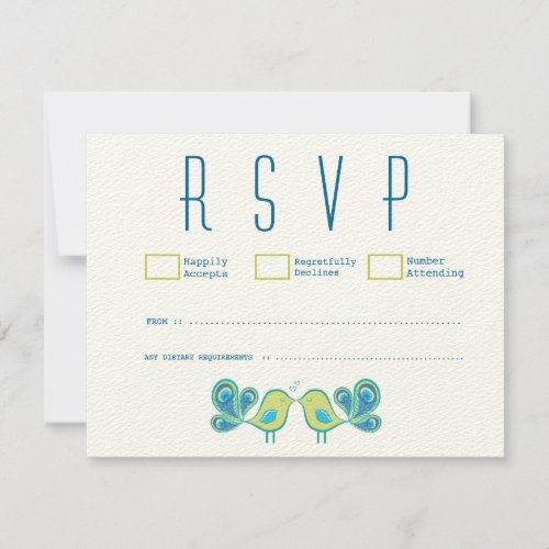 Modern Peacock Love Birds Wedding RSVP Cards