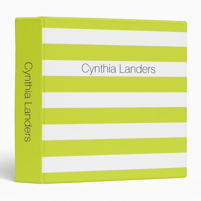 Modern Pear Green Stripes Monogram 3 Ring Binder (Front/Spine)