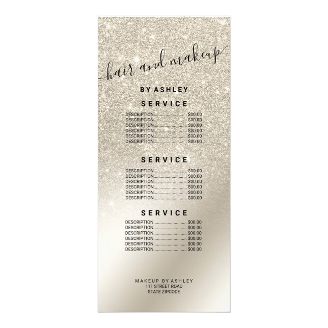 Modern pearl glitter ivory ombre metallic  price rack card (Front)