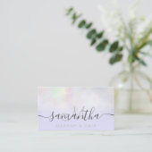 Modern pearl nacre ombre lavender makeup hair business card (Standing Front)