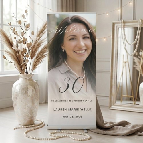Modern Pearl Script Photo Milestone Birthday Retractable Banner
