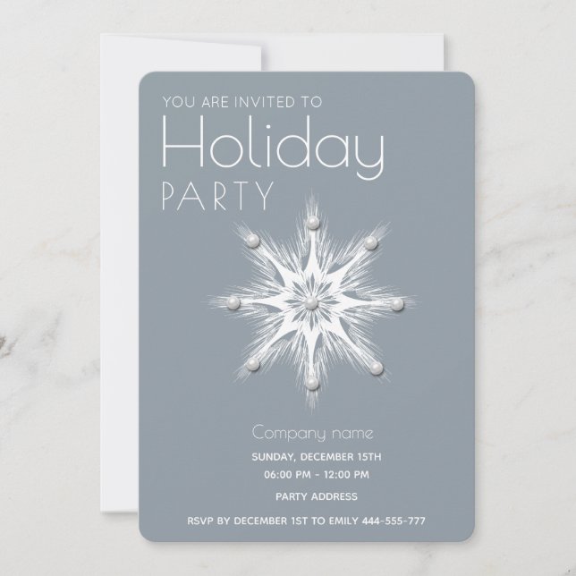 Modern pearl snowflake corporate Holiday party  Invitation (Front)