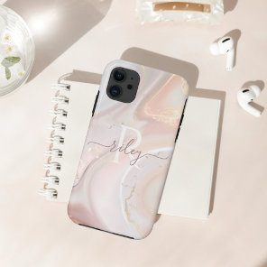 Modern Pearl Swirl Iridescent Custom Name Monogram iPhone 11 Case