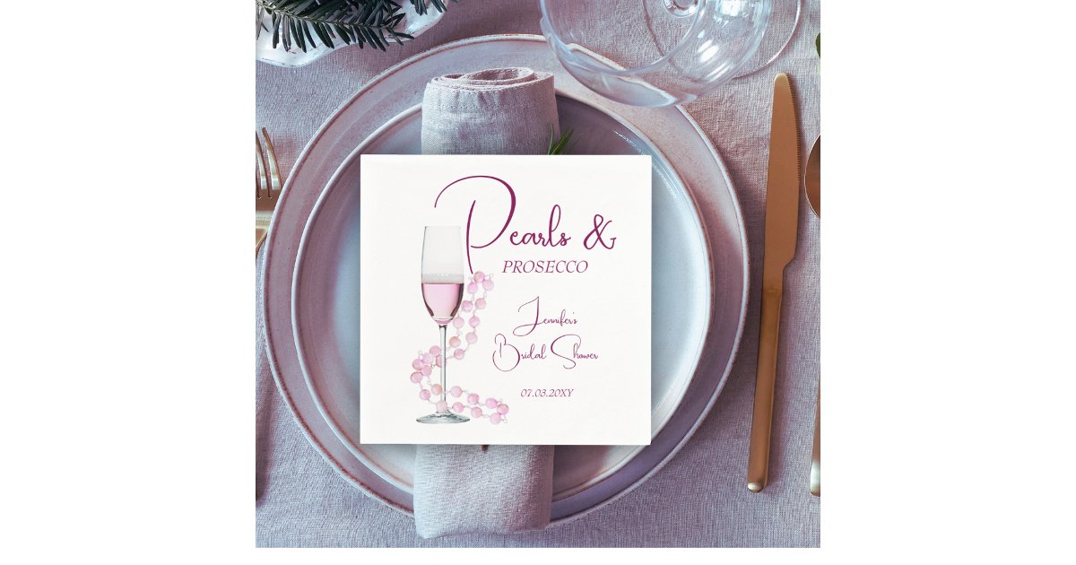 Modern Pearls and Prosecco Bridal Shower Wedding Napkins | Zazzle