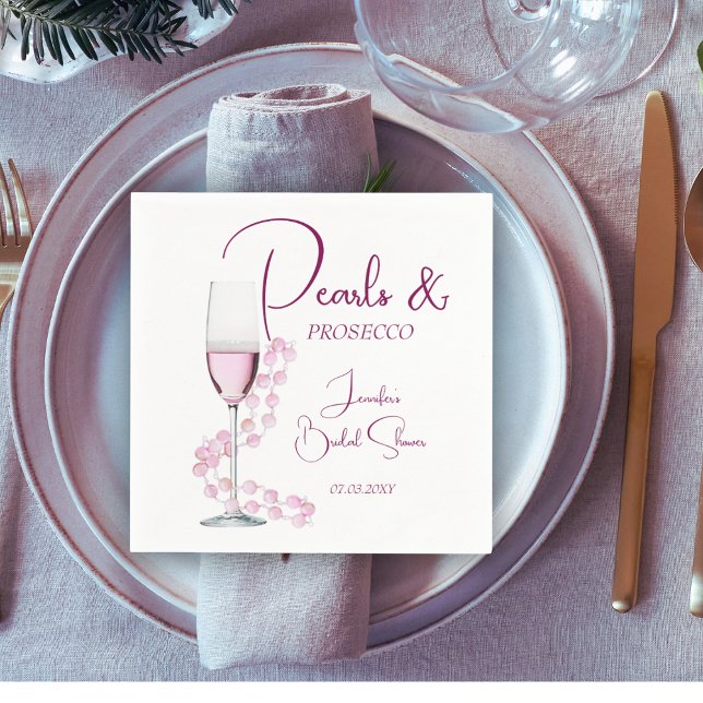 Modern Pearls and Prosecco Bridal Shower Wedding Napkins (Creator Uploaded)
