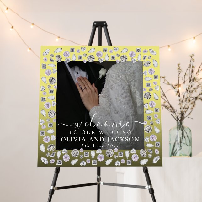 Modern Pearls Diamonds Wedding Welcome Foam Board (In Situ (Stand))