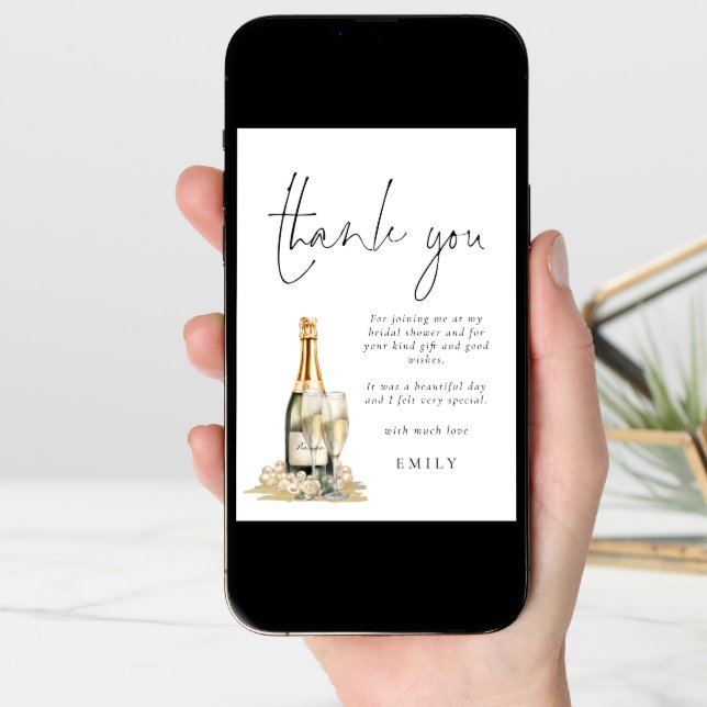 Modern Pearls Prosecco Bridal Shower Thank You Card (Front Digital)