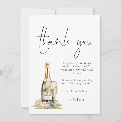 Modern Pearls Prosecco Bridal Shower Thank You Card