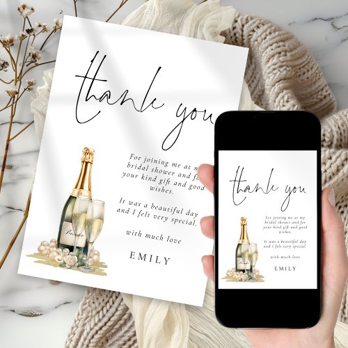 Modern Pearls Prosecco Bridal Shower Thank You Card