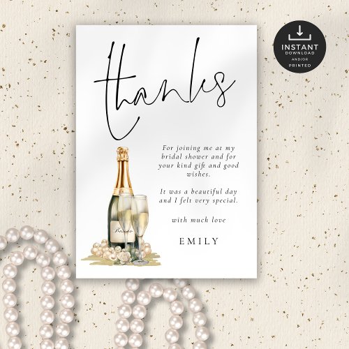 Modern Pearls Prosecco Glass Bridal Shower Thanks Card