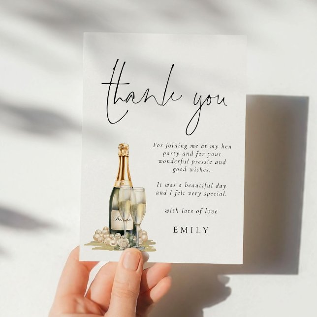 Modern Pearls Prosecco Hen Party Thank You Card (Creator Uploaded)