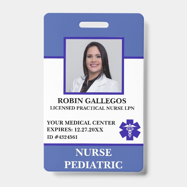 Modern Pediatric Nurse Hospital Care Clinic ID Badge (Front)