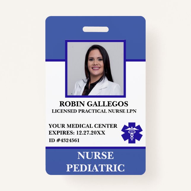 Modern Pediatric Nurse Hospital Care Clinic ID Badge (Front)
