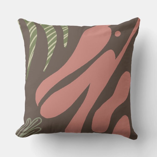 Modern Pelican Boho Abstract Tropical Collage Throw Pillow (Front)