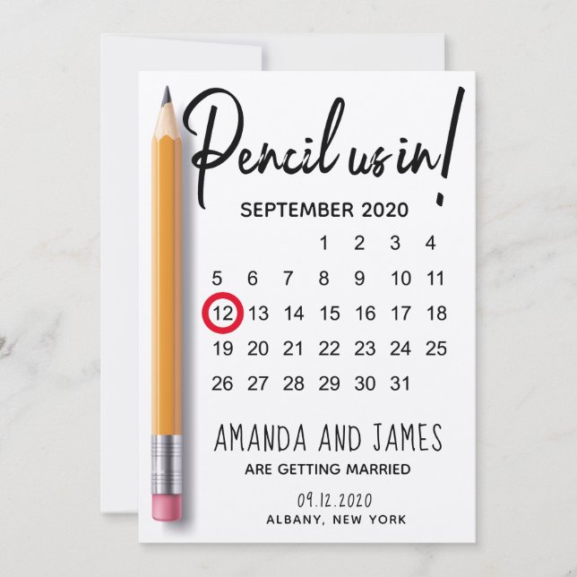 Modern Pencil Us In Calendar Cardboard Save The Date (Front)