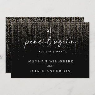 Modern Pencil Us In Edgy Champagne Glitter Invitation
