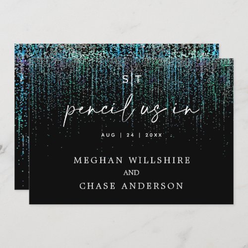 Modern Pencil Us In Edgy Teal Glitter Invitation