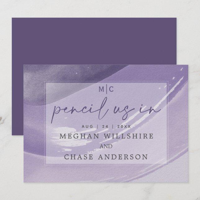 Modern Pencil Us Plum Watercolor Strokes Invitation (Front/Back)