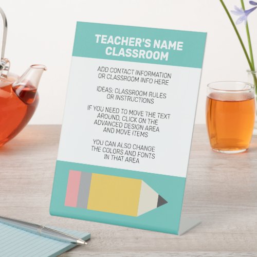 Modern Pencil with Teacher and Classroom Rules Pedestal Sign